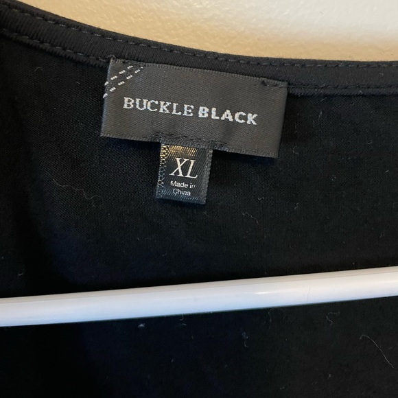 Buckle Black Long Sleeve Wrap Top with Lace Neckline, Size XL - Picture 4 of 4